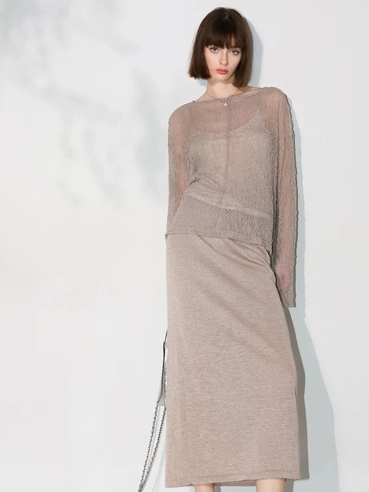 COCOBELLA Shimmer Mid Waist Slim H Line Cotton Knit Casual City Commute Women Skirts