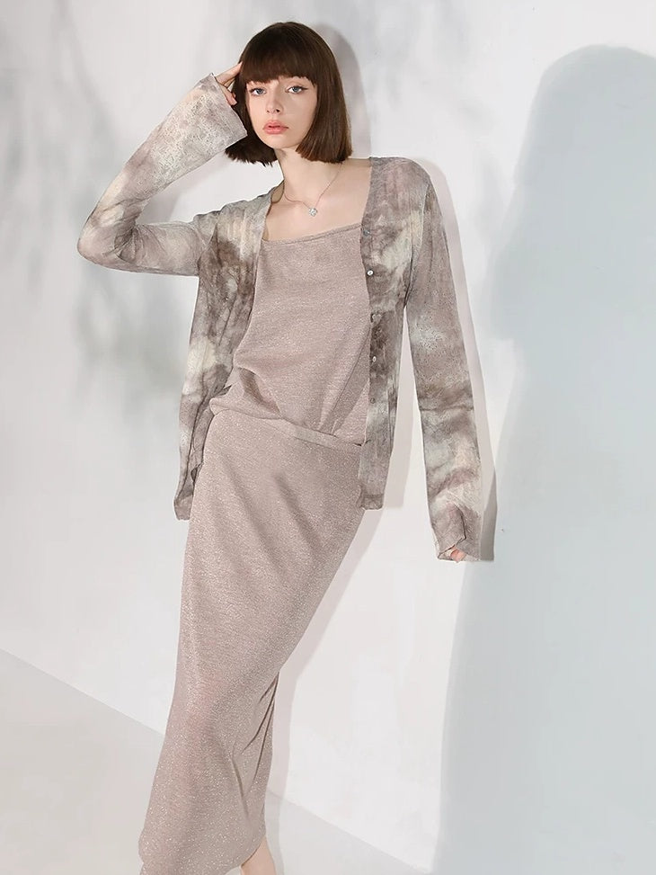 COCOBELLA Shimmer Mid Waist Slim H Line Cotton Knit Casual City Commute Women Skirts