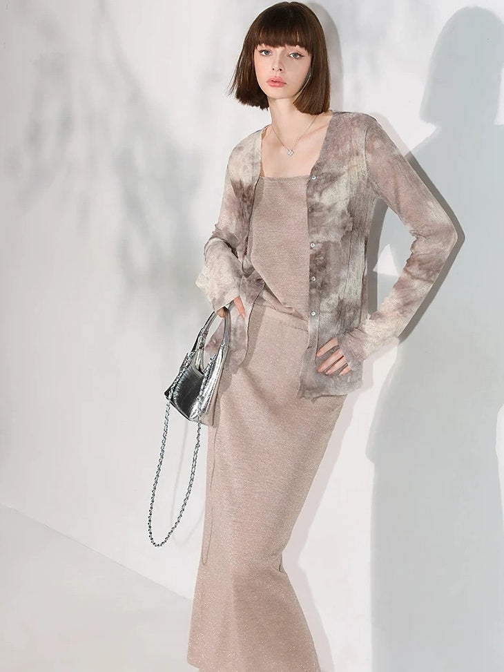 COCOBELLA Shimmer Mid Waist Slim H Line Cotton Knit Casual City Commute Women Skirts