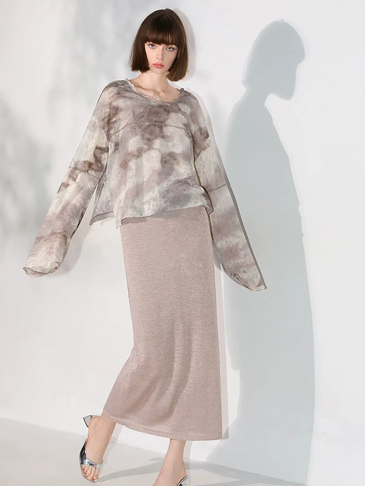 COCOBELLA Shimmer Mid Waist Slim H Line Cotton Knit Casual City Commute Women Skirts