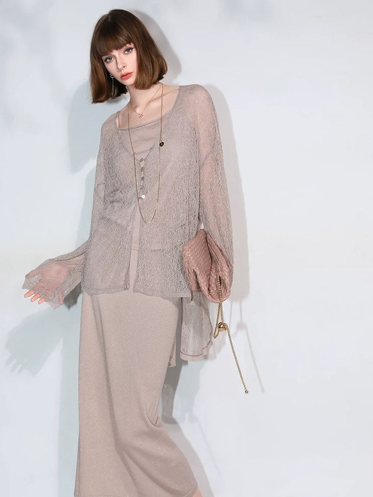 COCOBELLA Shimmer Mid Waist Slim H Line Cotton Knit Casual City Commute Women Skirts