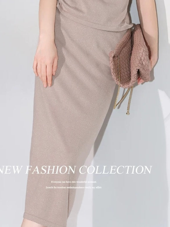 COCOBELLA Shimmer Mid Waist Slim H Line Cotton Knit Casual City Commute Women Skirts