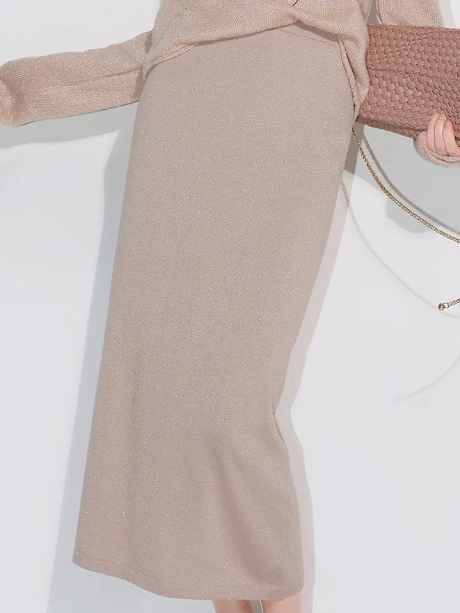 COCOBELLA Shimmer Mid Waist Slim H Line Cotton Knit Casual City Commute Women Skirts