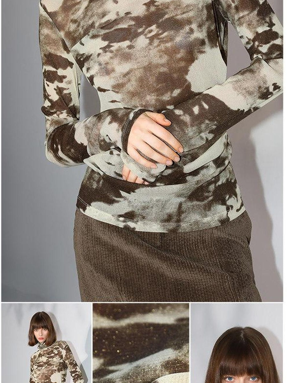 COCOBELLA Shimmer Print Slim Fit Turtleneck Long Sleeve Office Commute Shirts