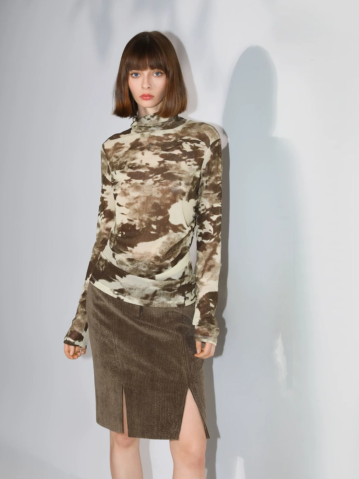 COCOBELLA Shimmer Print Slim Fit Turtleneck Long Sleeve Office Commute Shirts