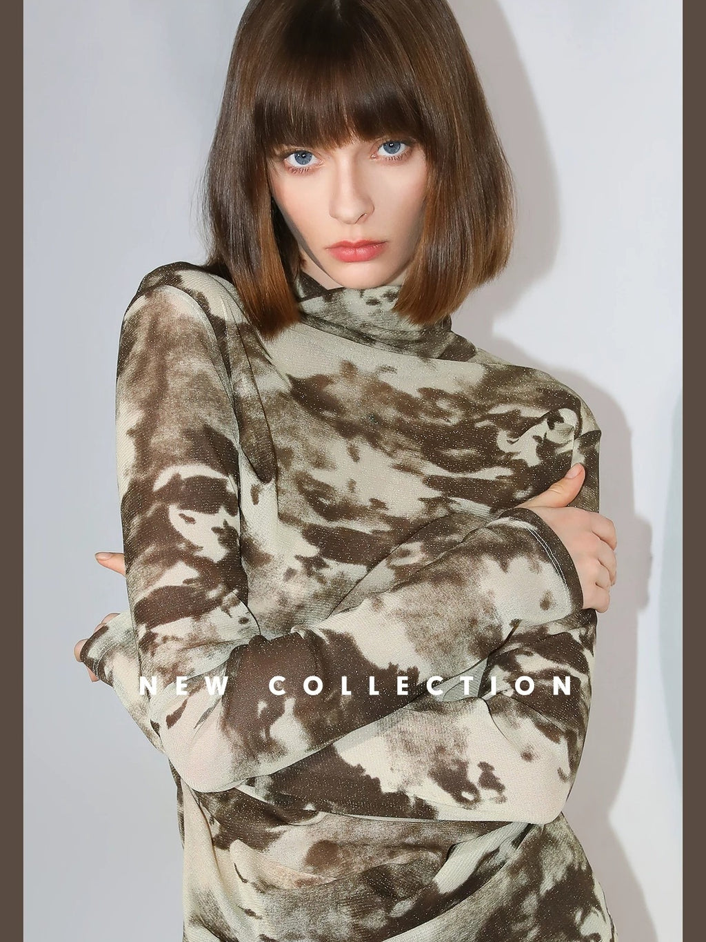 COCOBELLA Shimmer Print Slim Fit Turtleneck Long Sleeve Office Commute Shirts