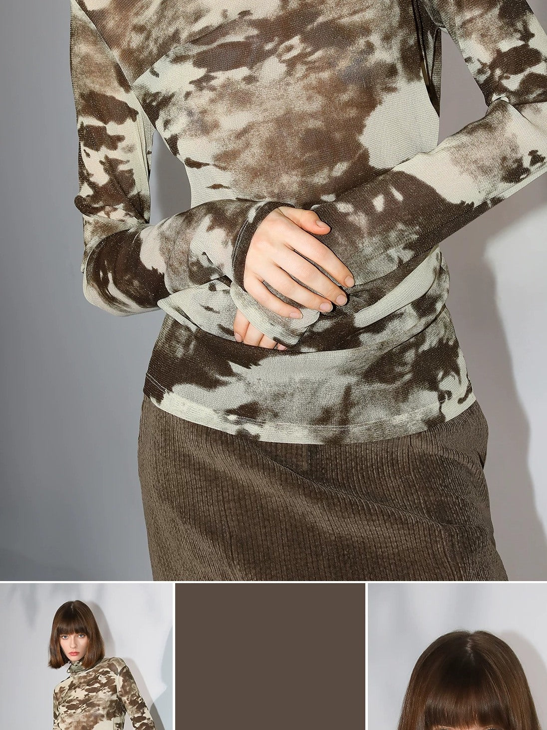 COCOBELLA Shimmer Print Slim Fit Turtleneck Long Sleeve Office Commute Shirts