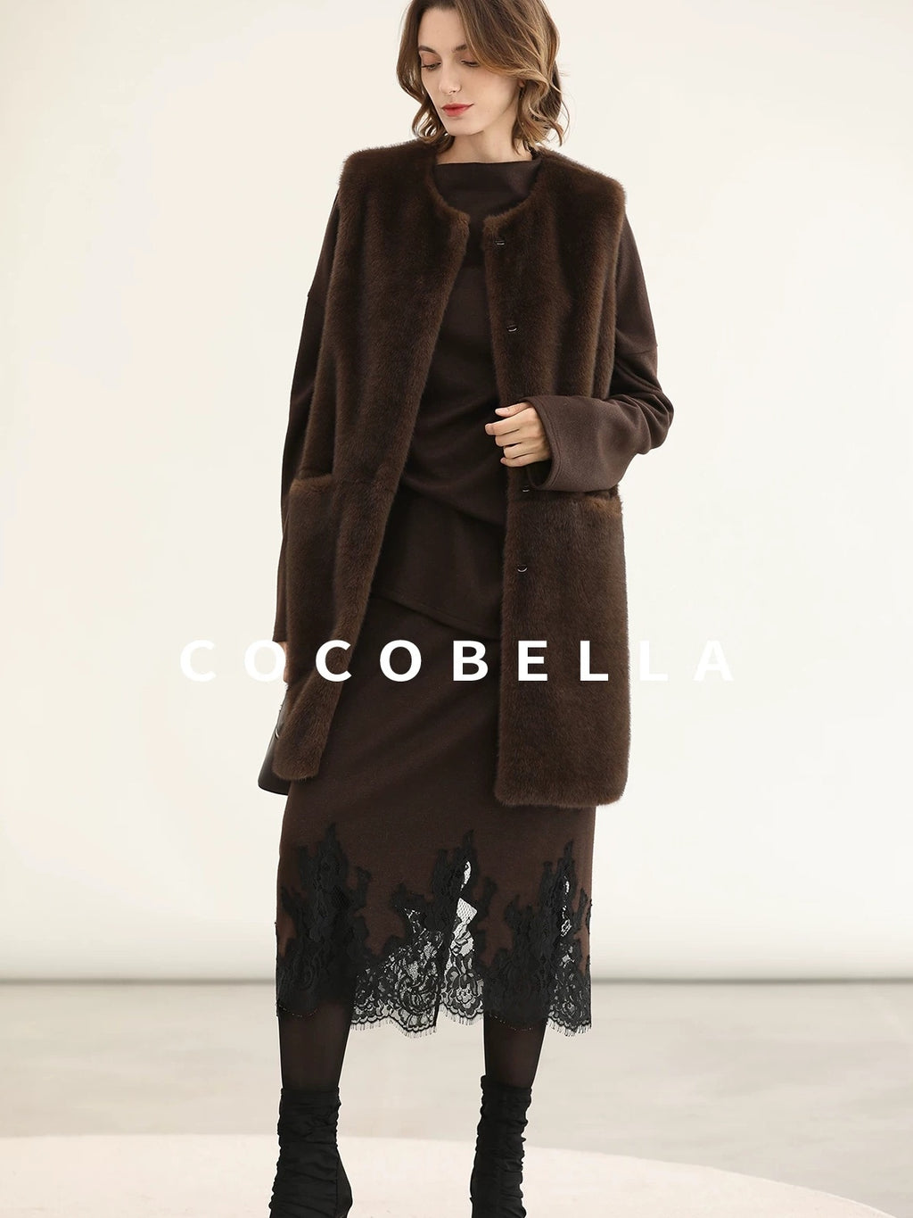 COCOBELLA Shimmer Pullover Relaxed Fit Boat Neck Office Women Mocha Viscose Blend Sweater