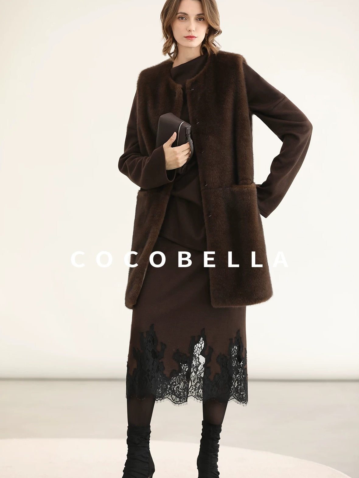 COCOBELLA Shimmer Pullover Relaxed Fit Boat Neck Office Women Mocha Viscose Blend Sweater