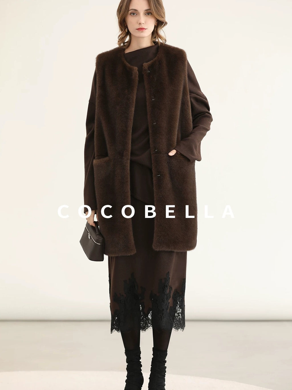 COCOBELLA Shimmer Pullover Relaxed Fit Boat Neck Office Women Mocha Viscose Blend Sweater