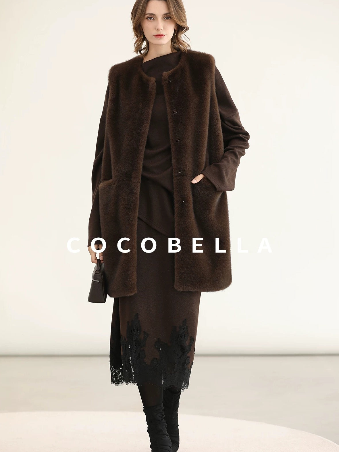 COCOBELLA Shimmer Pullover Relaxed Fit Boat Neck Office Women Mocha Viscose Blend Sweater