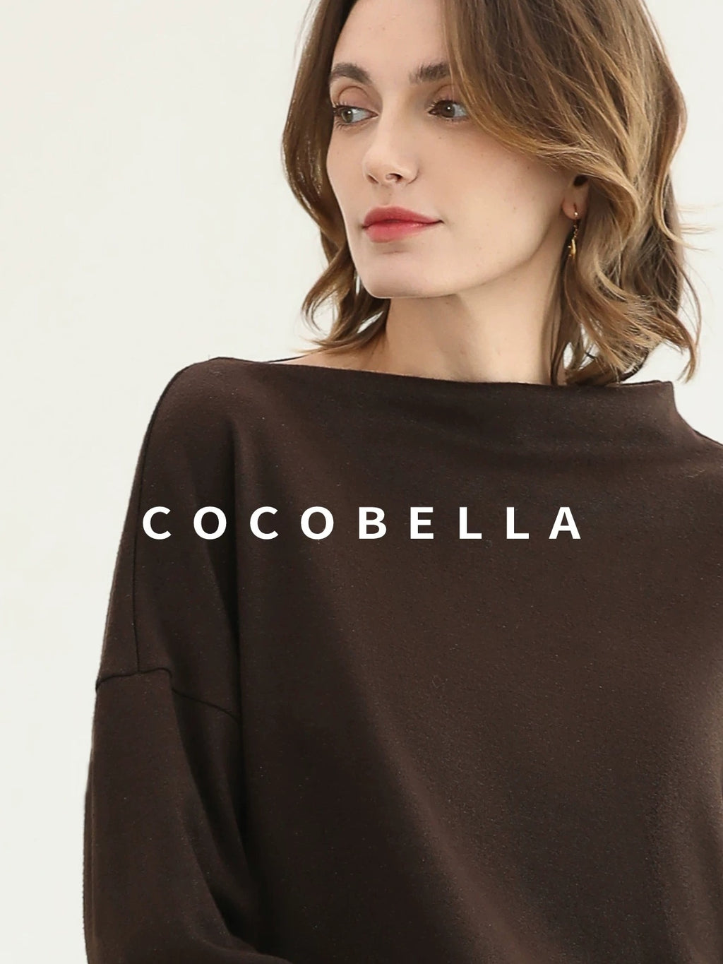 COCOBELLA Shimmer Pullover Relaxed Fit Boat Neck Office Women Mocha Viscose Blend Sweater