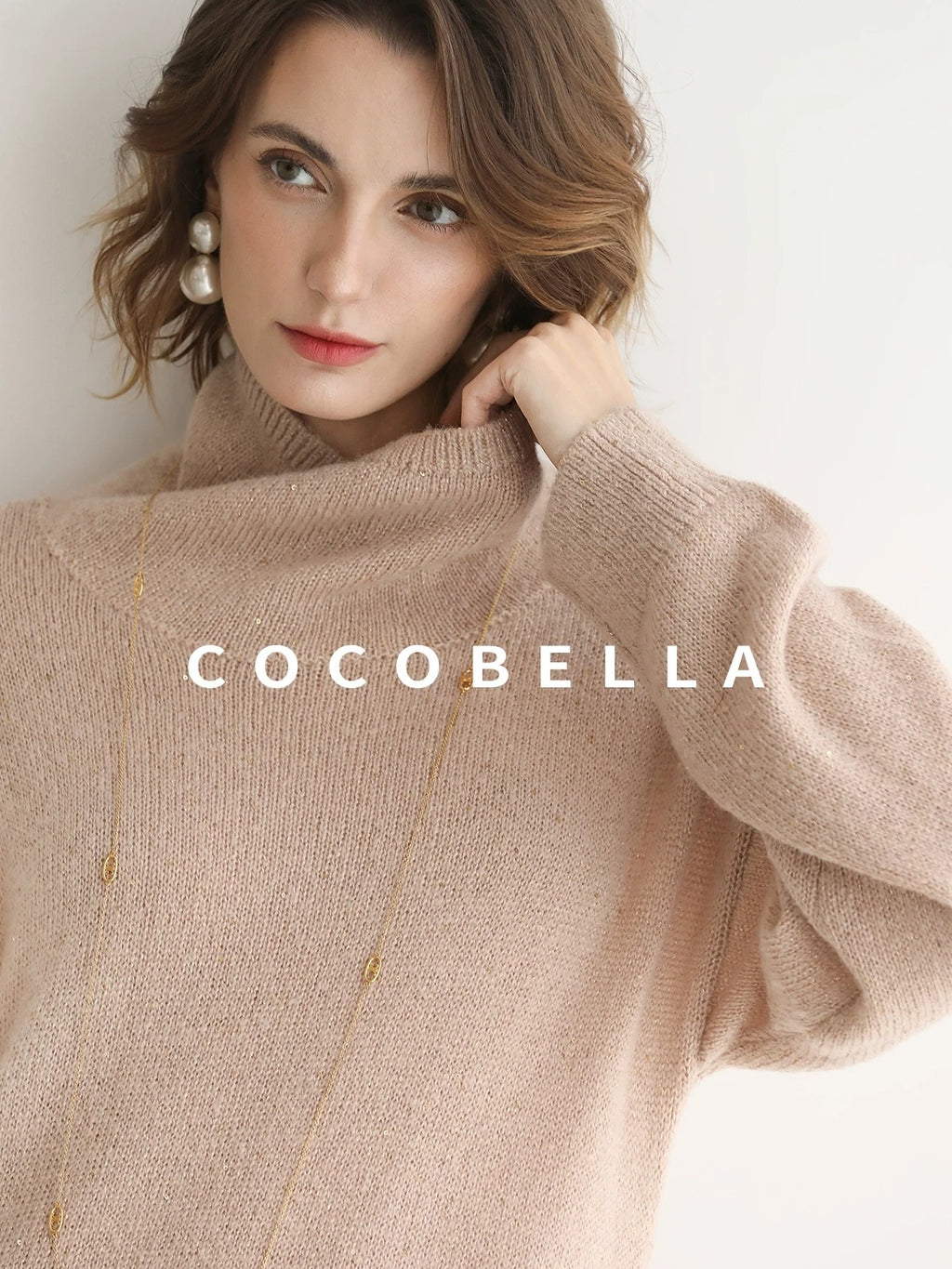 COCOBELLA Shimmer Ribbed High Neck H Line Natural Waist Office Knit Dresses