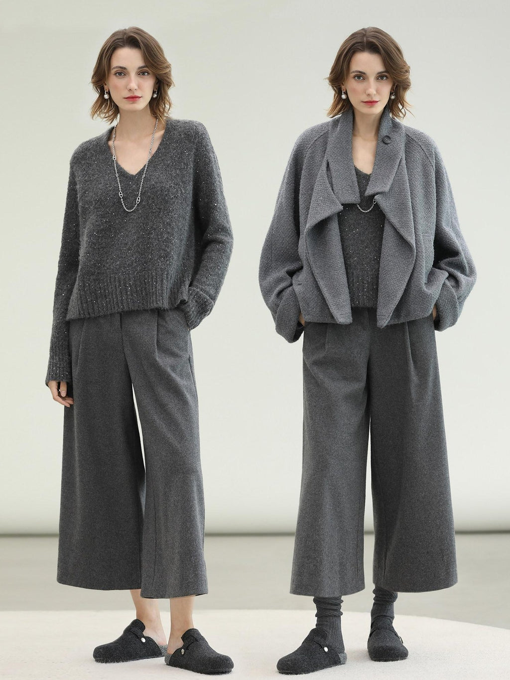 COCOBELLA Shimmer Sequin Straight Cut Office V Neck Knit Classic Sweater