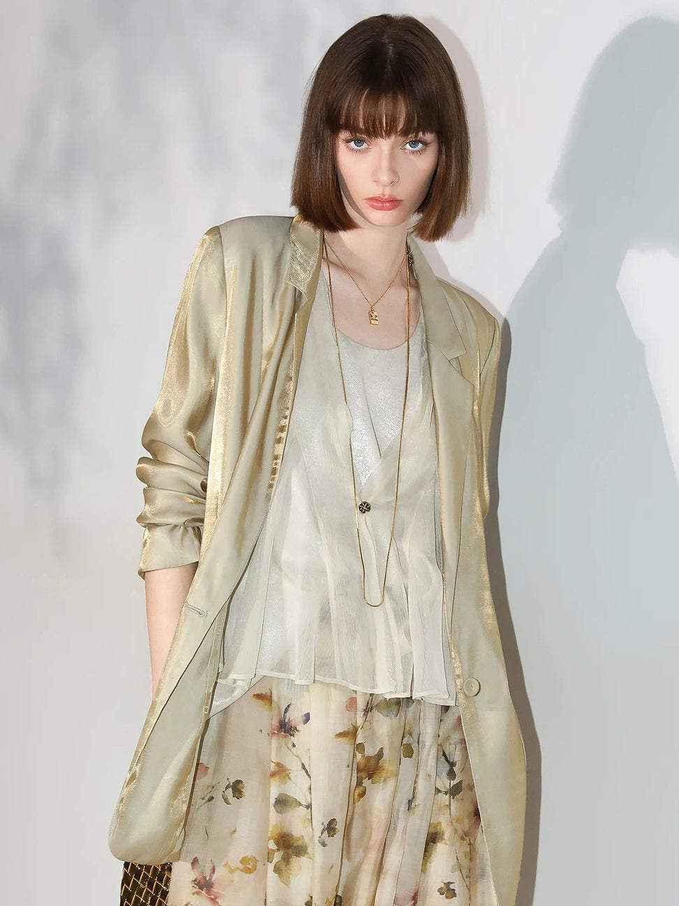 COCOBELLA Shimmery Viscose Blend Straight Fit Longline Pockets One Button Office Blazers