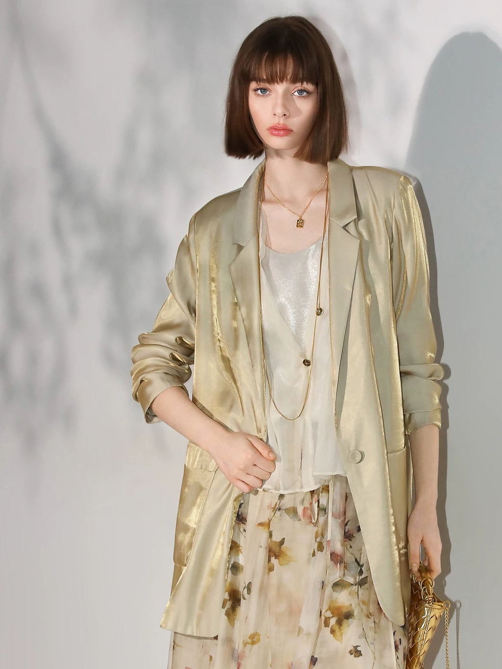 COCOBELLA Shimmery Viscose Blend Straight Fit Longline Pockets One Button Office Blazers