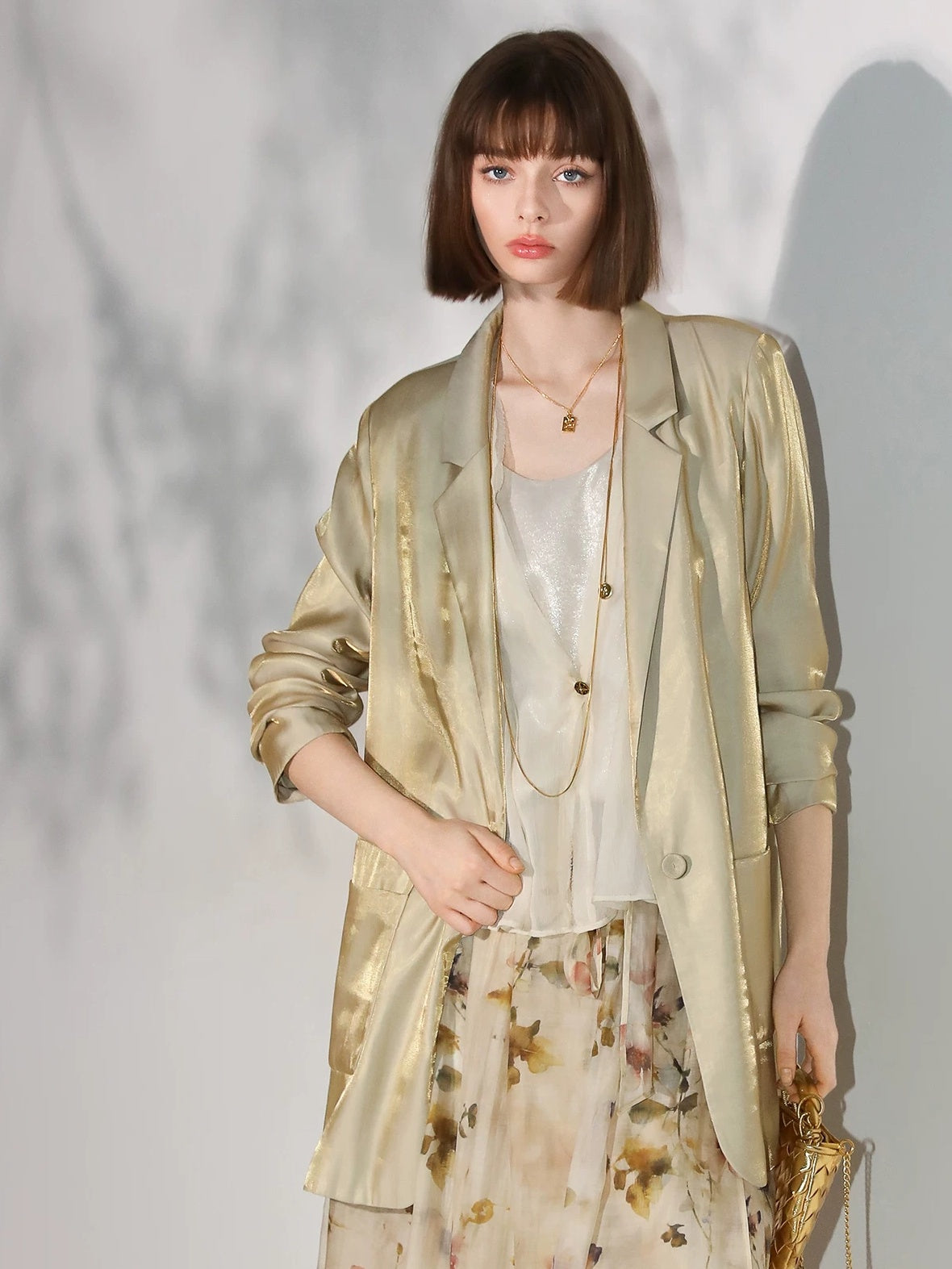 COCOBELLA Shimmery Viscose Blend Straight Fit Longline Pockets One Button Office Blazers