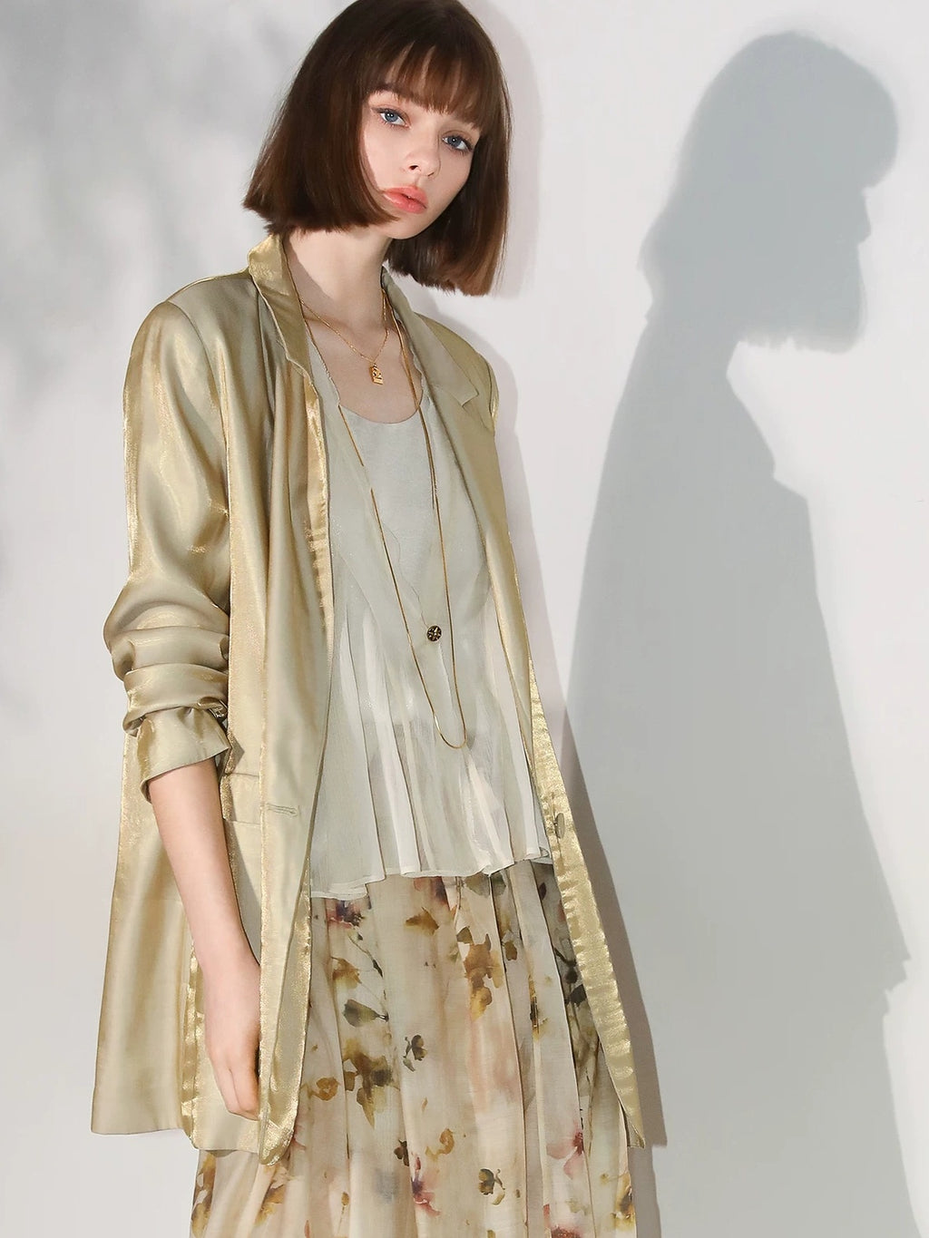 COCOBELLA Shimmery Viscose Blend Straight Fit Longline Pockets One Button Office Blazers