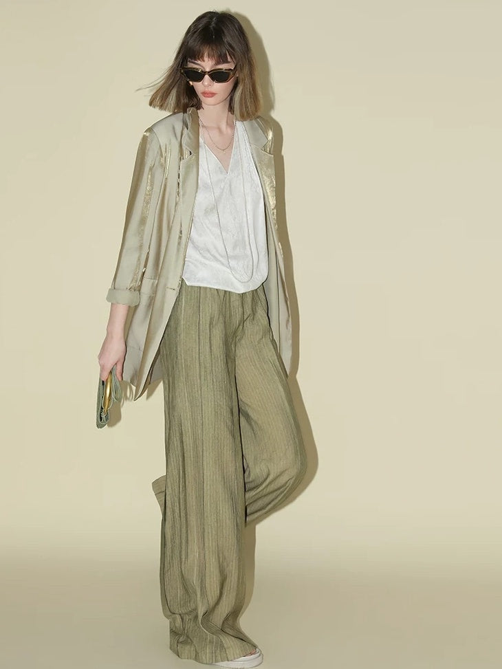 COCOBELLA Shimmery Viscose Blend Straight Fit Longline Pockets One Button Office Blazers