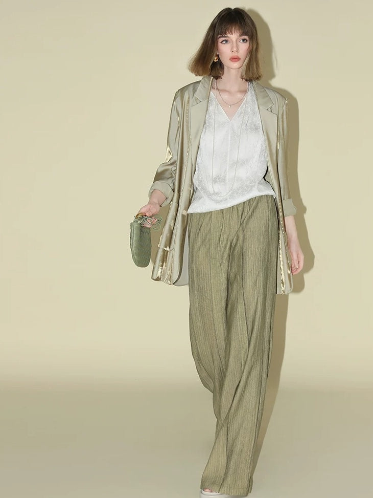 COCOBELLA Shimmery Viscose Blend Straight Fit Longline Pockets One Button Office Blazers