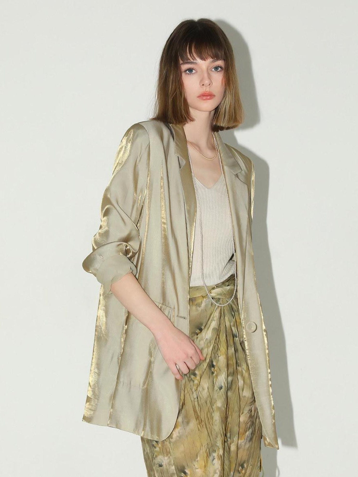 COCOBELLA Shimmery Viscose Blend Straight Fit Longline Pockets One Button Office Blazers