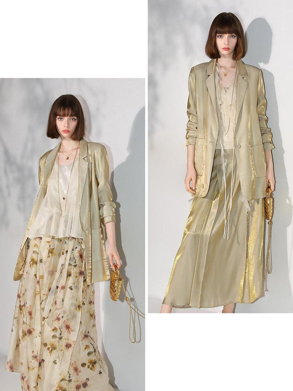 COCOBELLA Shimmery Viscose Blend Straight Fit Longline Pockets One Button Office Blazers