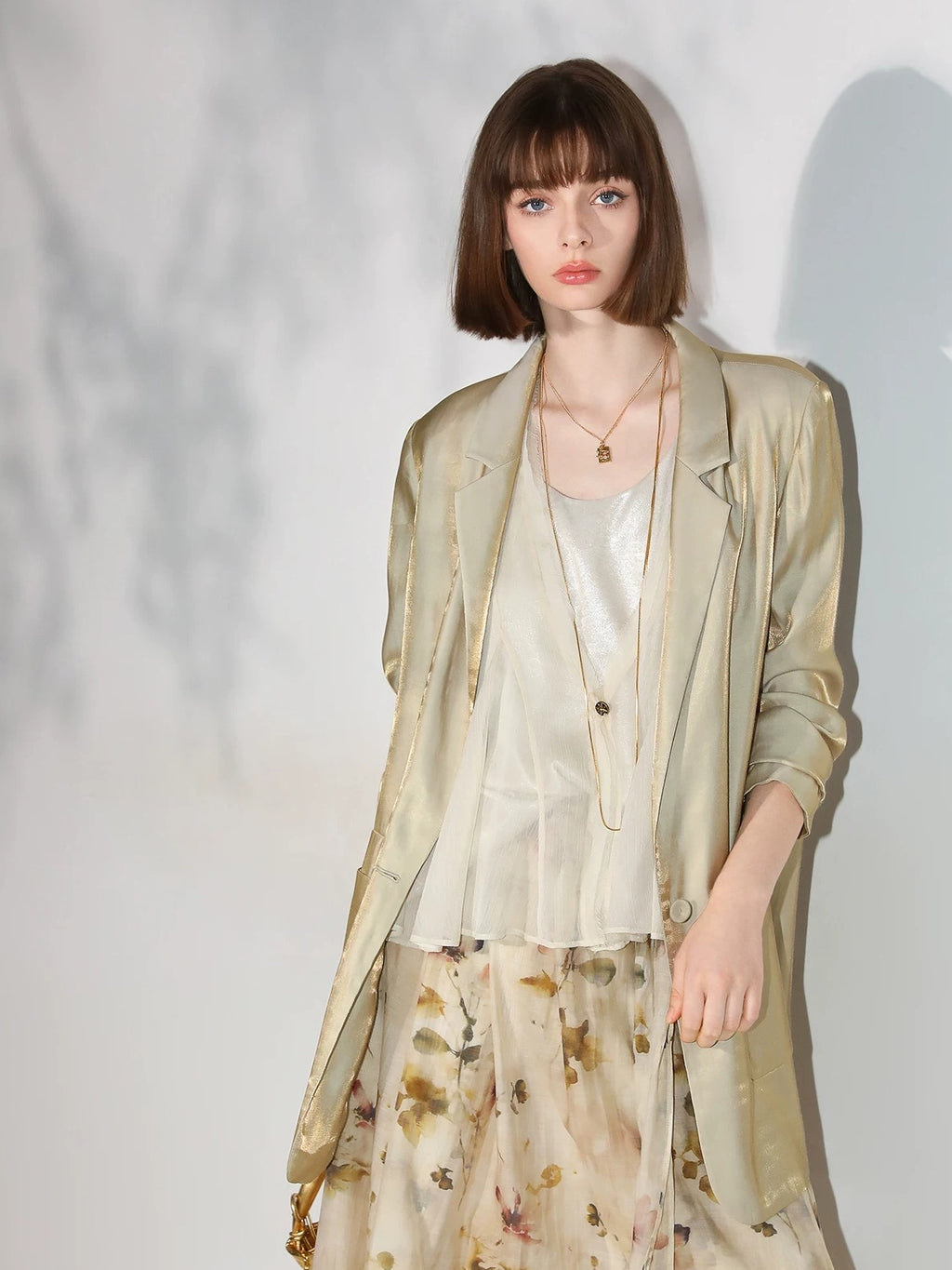 COCOBELLA Shimmery Viscose Blend Straight Fit Longline Pockets One Button Office Blazers