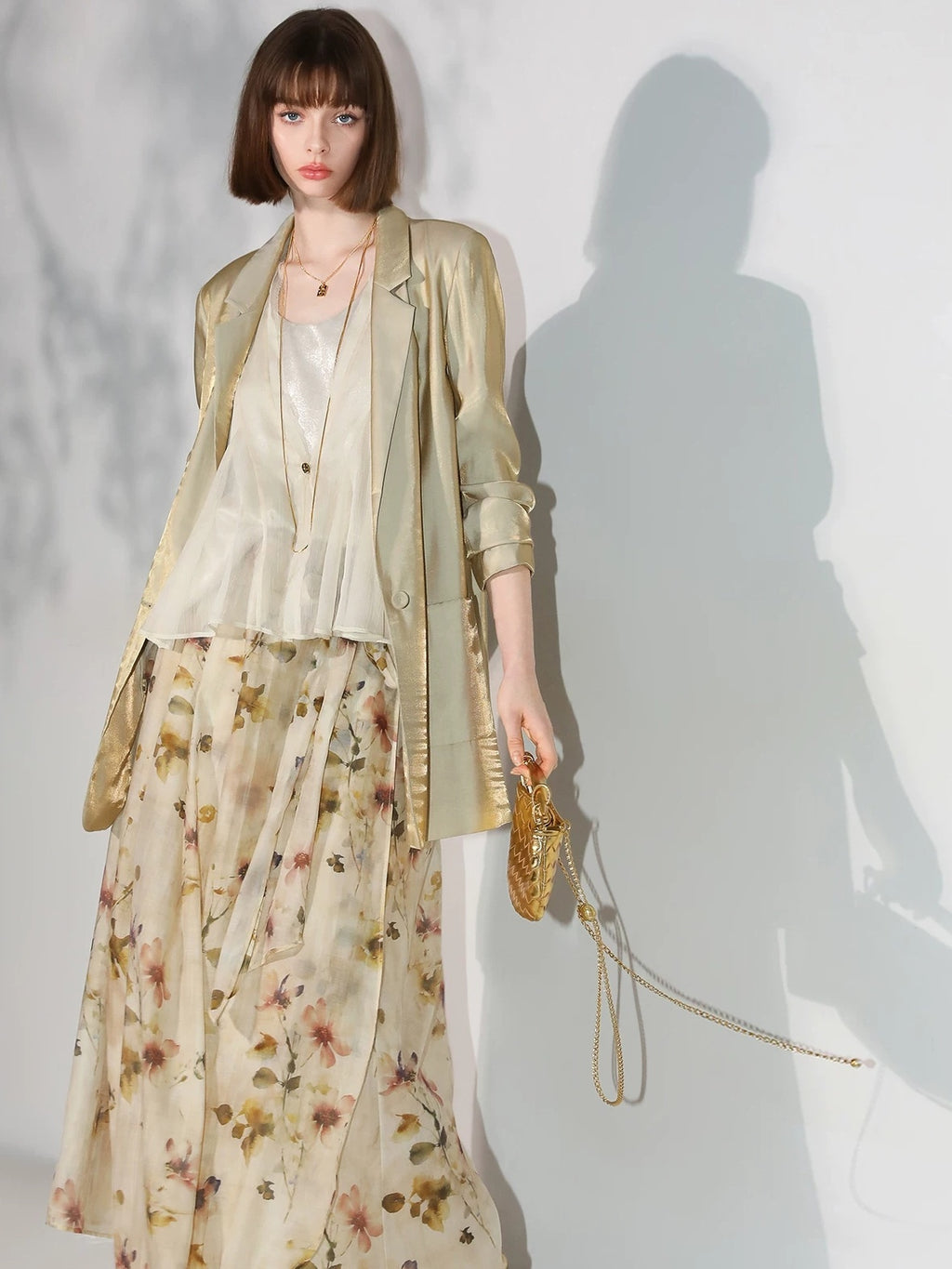 COCOBELLA Shimmery Viscose Blend Straight Fit Longline Pockets One Button Office Blazers