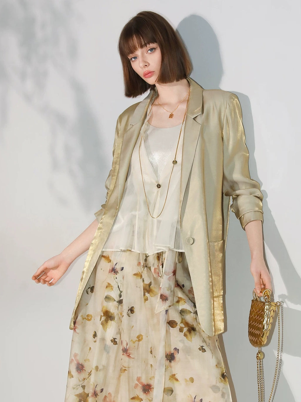 COCOBELLA Shimmery Viscose Blend Straight Fit Longline Pockets One Button Office Blazers