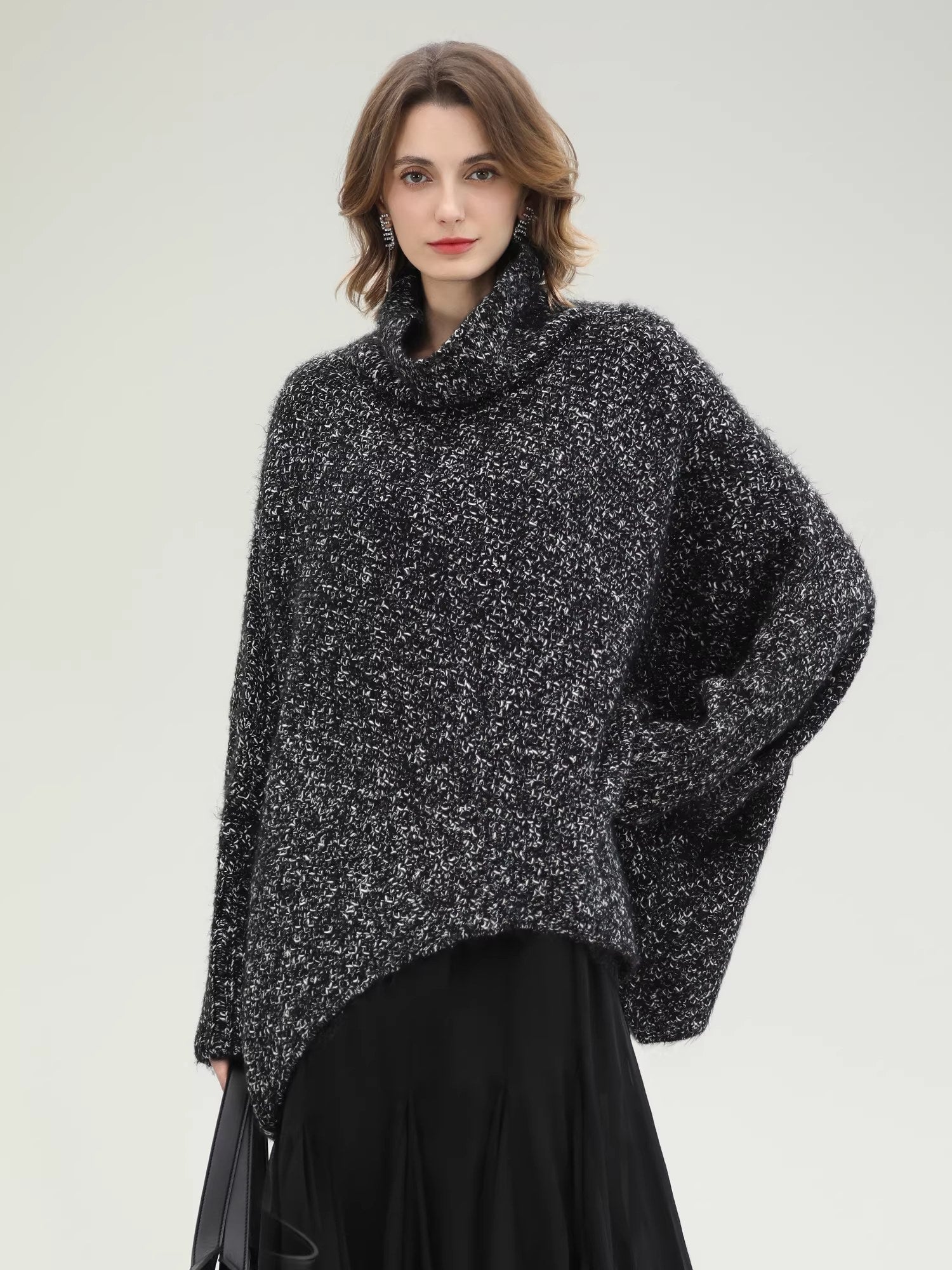 COCOBELLA_Shiny_Fancy_Yarn_Knit_Office_Loose_Fit_Batwing_Long_Sleeve_High_Neck_Dresses_MISSTT