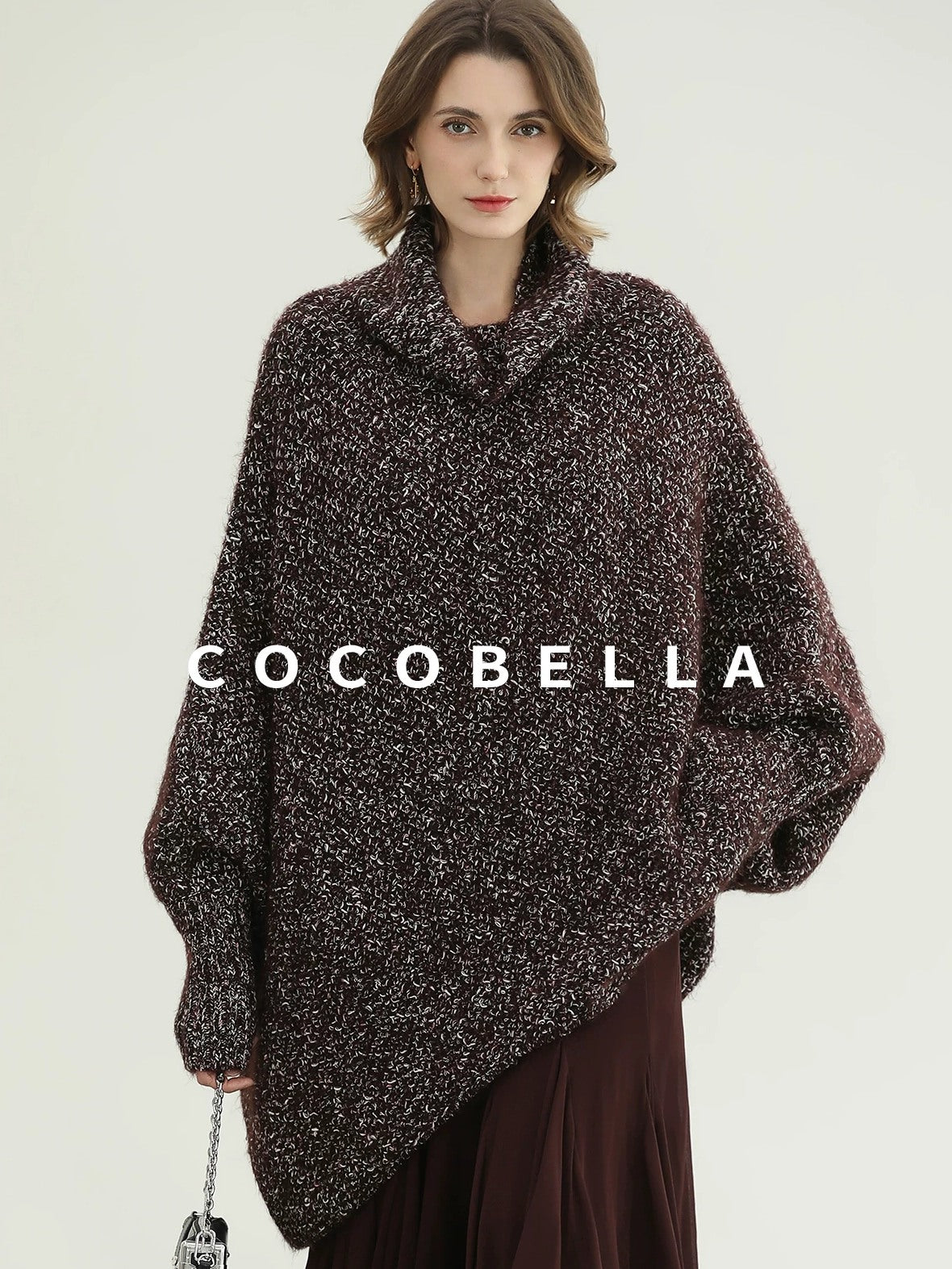 COCOBELLA Shiny Fancy Yarn Knit Office Loose Fit Batwing Long Sleeve High Neck Dresses