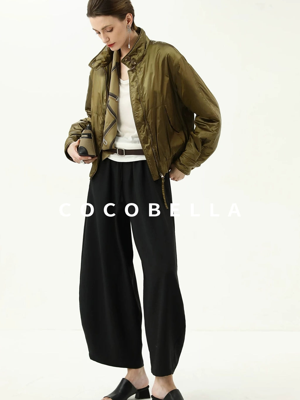 COCOBELLA Short Urban Street Stand Collar Zipper Buttons Pockets Solid Padded Jackets