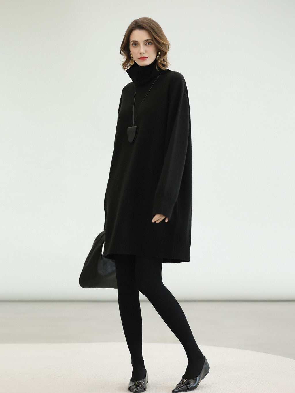 COCOBELLA Silk Cashmere Knit Elegant H Cut 3D Embellishment Relaxed Waist Dresses