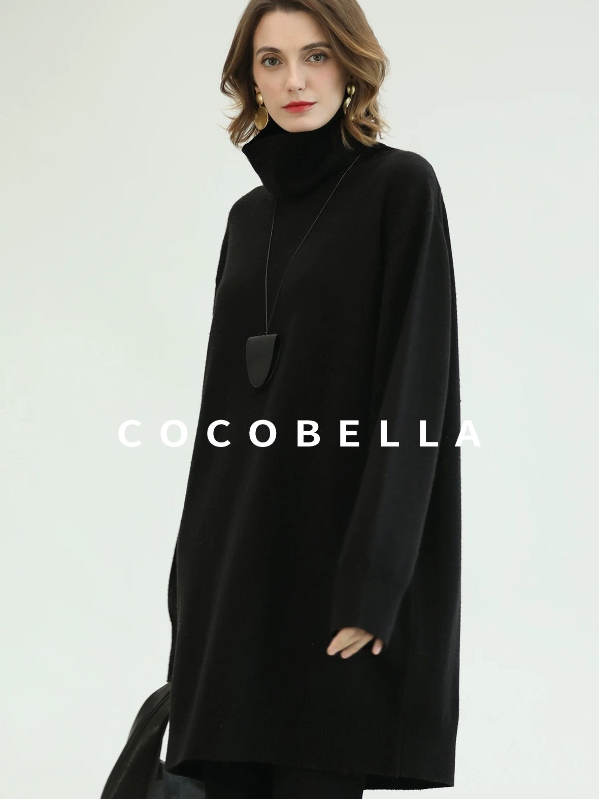 COCOBELLA Silk Cashmere Knit Elegant H Cut 3D Embellishment Relaxed Waist Dresses