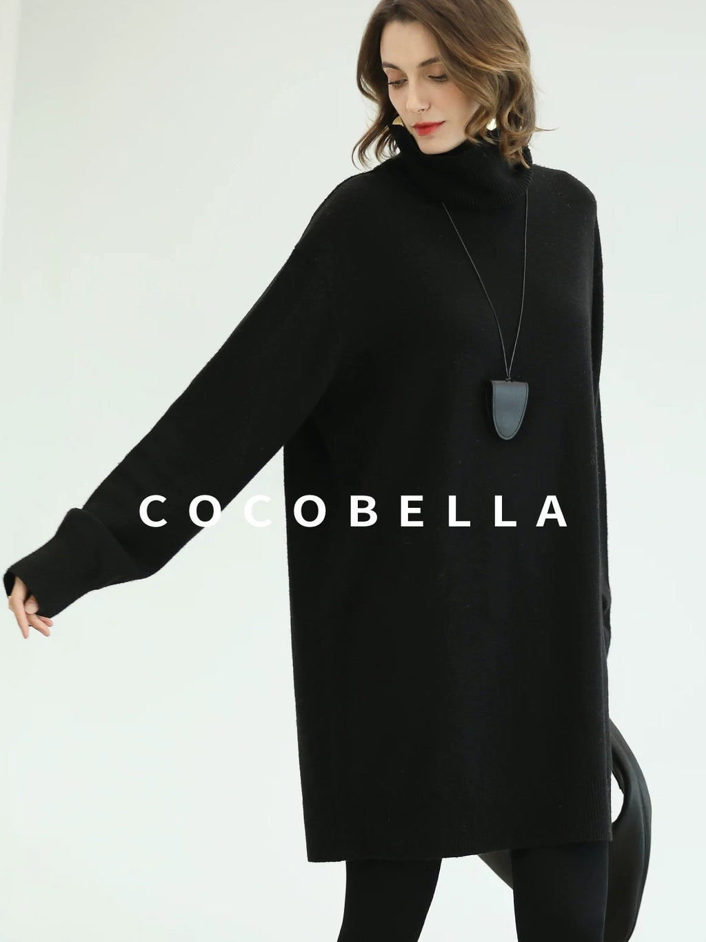 COCOBELLA Silk Cashmere Knit Elegant H Cut 3D Embellishment Relaxed Waist Dresses