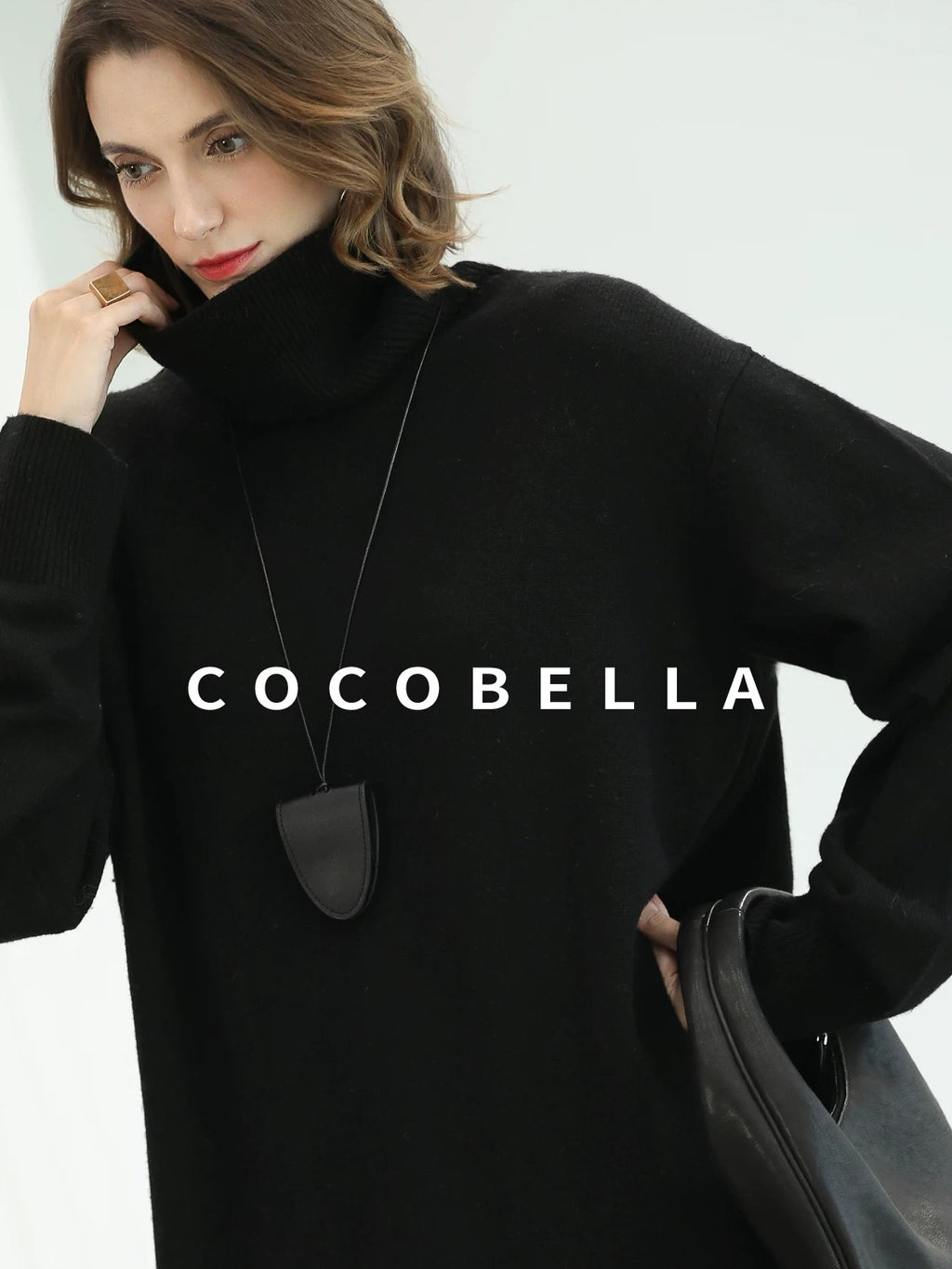 COCOBELLA Silk Cashmere Knit Elegant H Cut 3D Embellishment Relaxed Waist Dresses