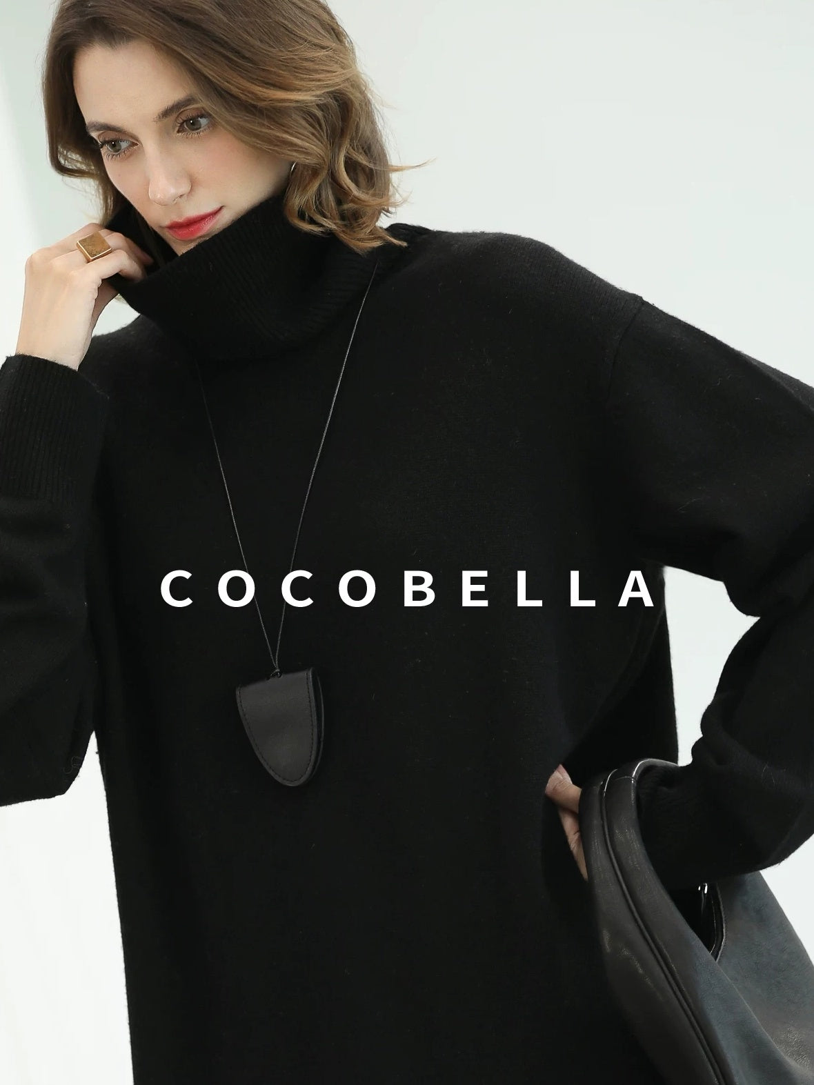 COCOBELLA Silk Cashmere Knit Elegant H Cut 3D Embellishment Relaxed Waist Dresses