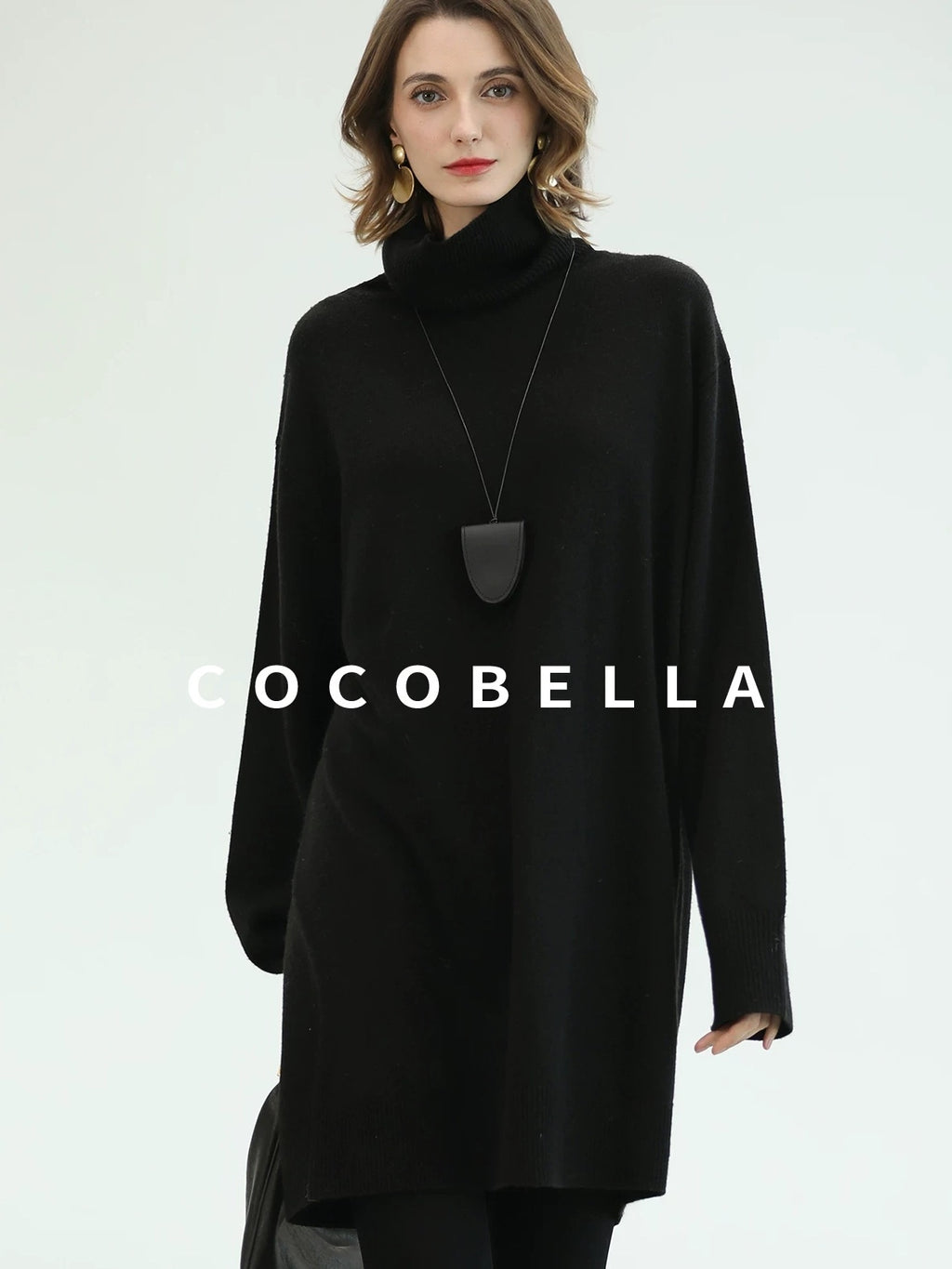 COCOBELLA Silk Cashmere Knit Elegant H Cut 3D Embellishment Relaxed Waist Dresses