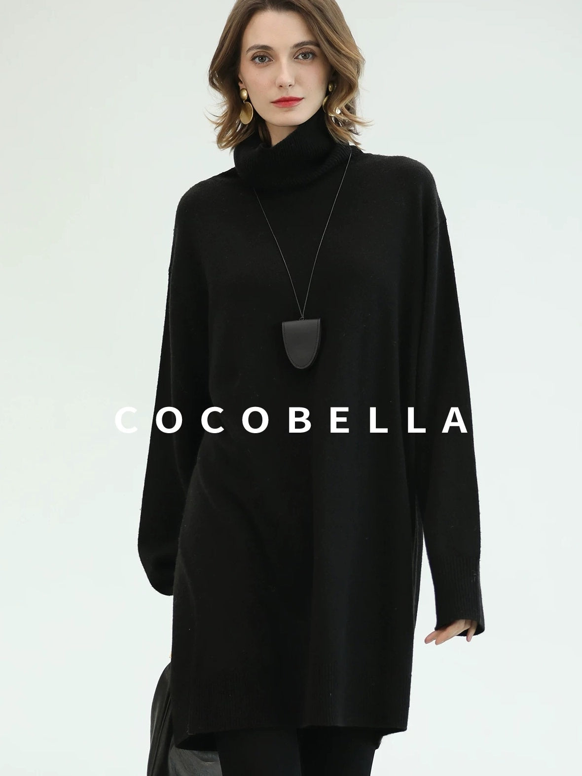 COCOBELLA Silk Cashmere Knit Elegant H Cut 3D Embellishment Relaxed Waist Dresses