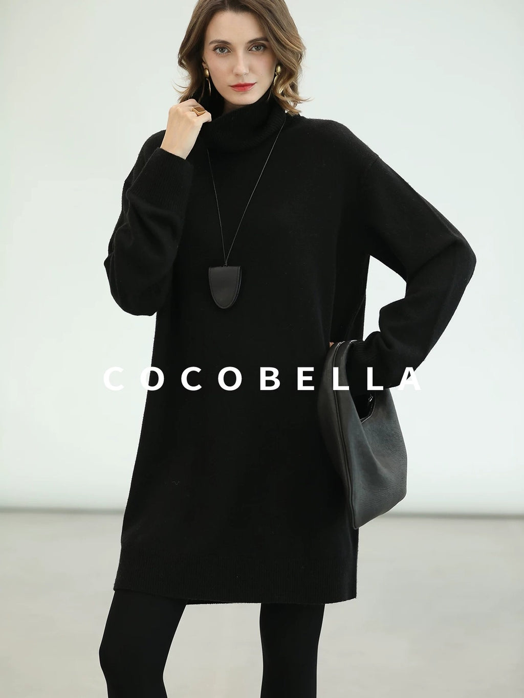 COCOBELLA Silk Cashmere Knit Elegant H Cut 3D Embellishment Relaxed Waist Dresses