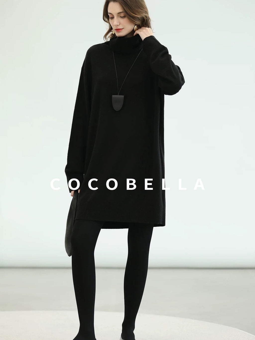 COCOBELLA Silk Cashmere Knit Elegant H Cut 3D Embellishment Relaxed Waist Dresses