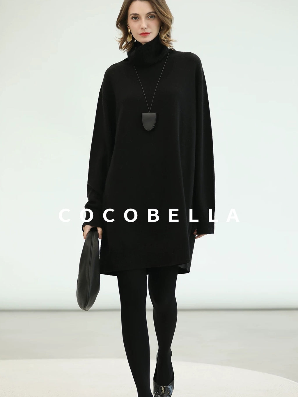 COCOBELLA Silk Cashmere Knit Elegant H Cut 3D Embellishment Relaxed Waist Dresses