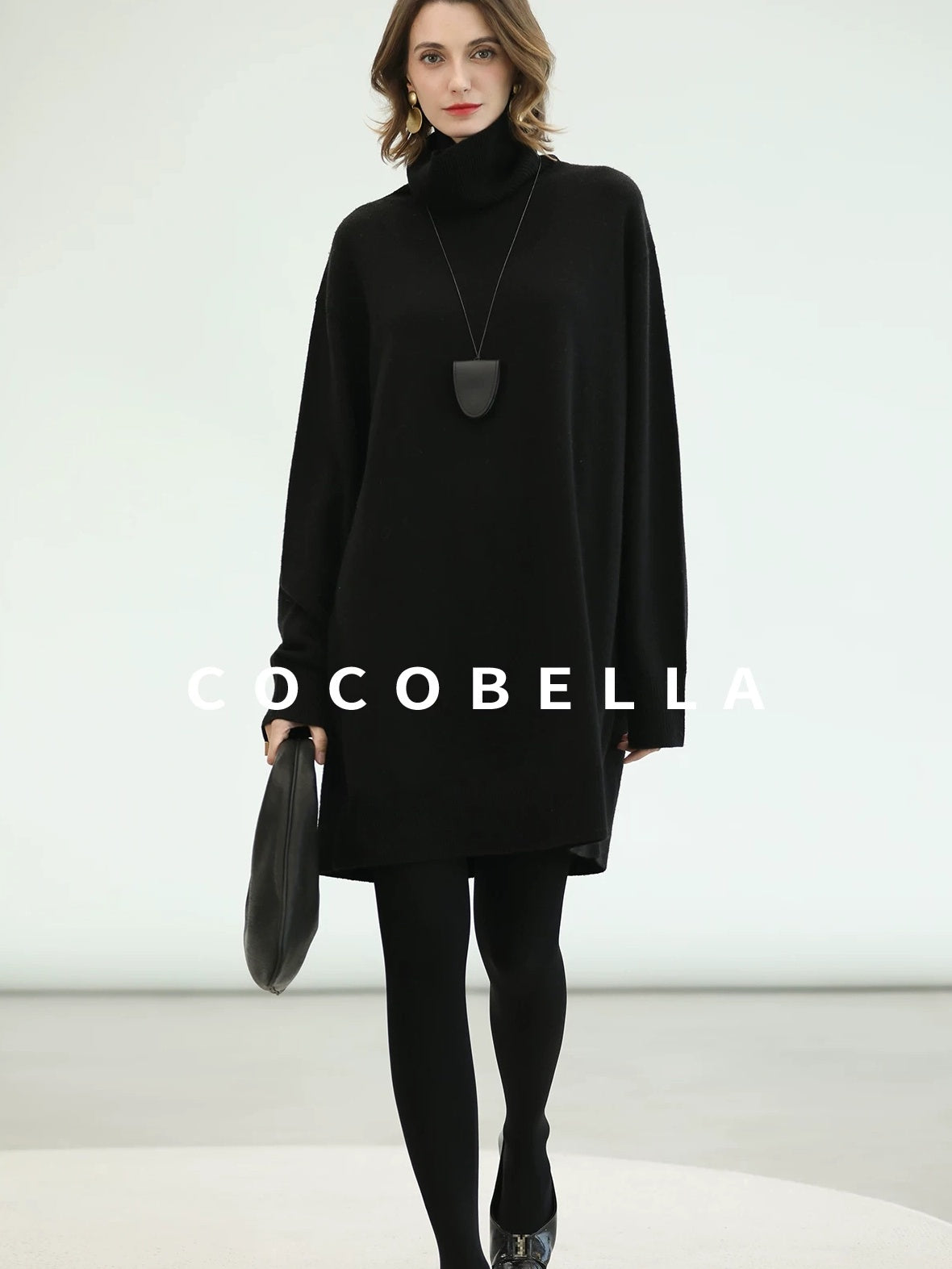 COCOBELLA Silk Cashmere Knit Elegant H Cut 3D Embellishment Relaxed Waist Dresses