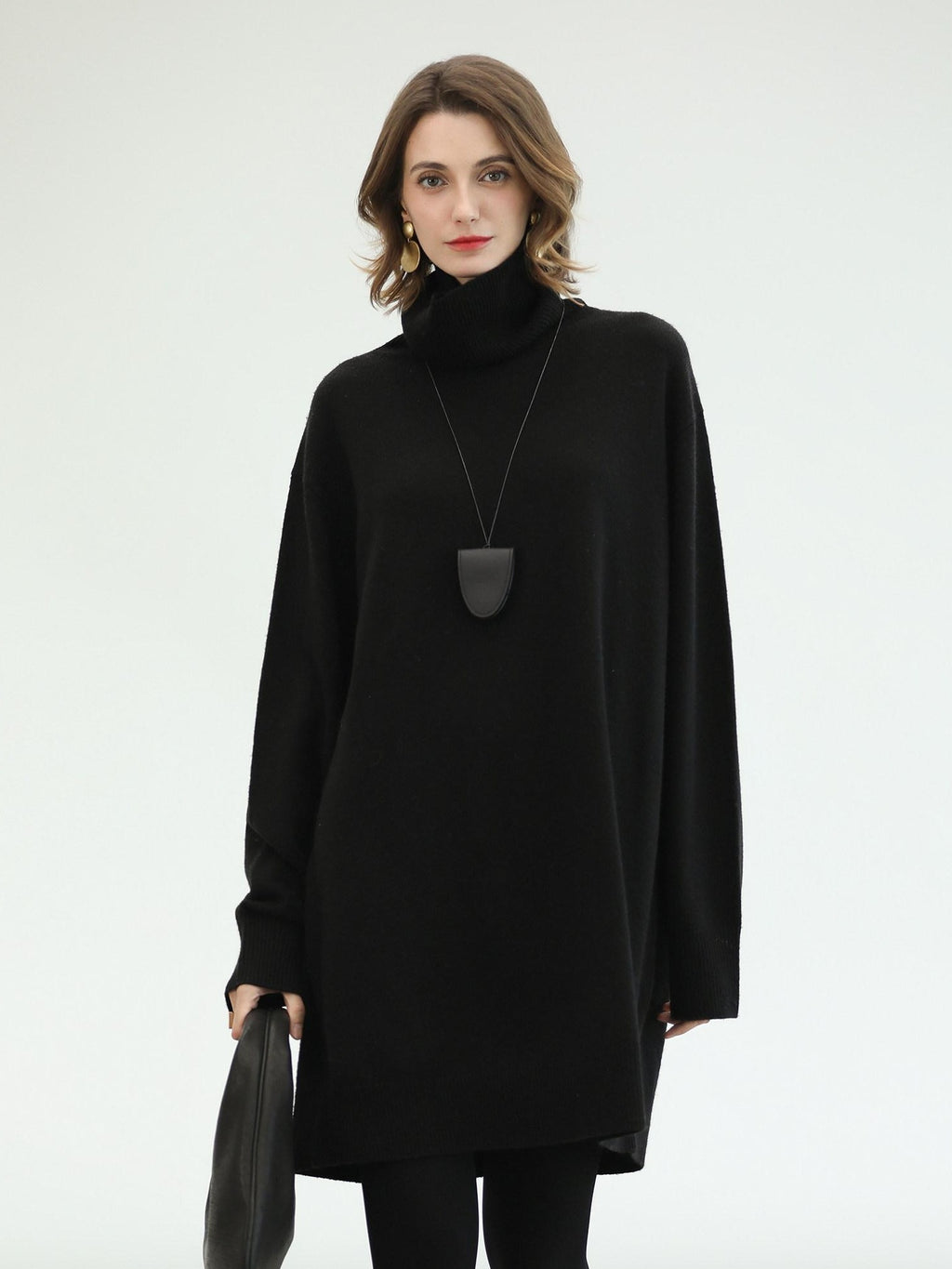 COCOBELLA Silk Cashmere Knit Elegant H Cut 3D Embellishment Relaxed Waist Dresses