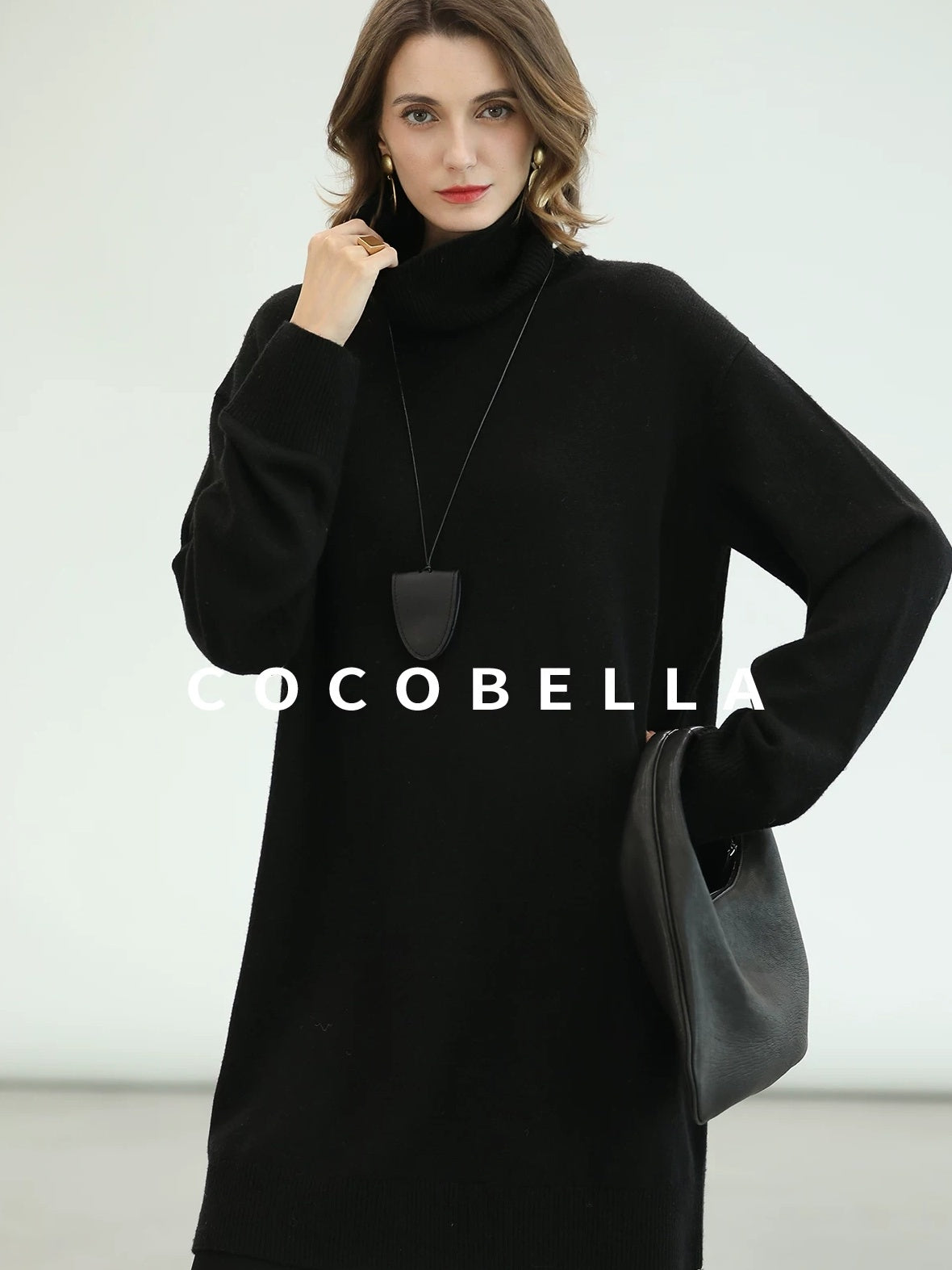 COCOBELLA Silk Cashmere Knit Elegant H Cut 3D Embellishment Relaxed Waist Dresses