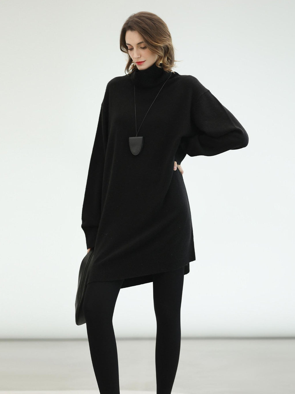 COCOBELLA Silk Cashmere Knit Elegant H Cut 3D Embellishment Relaxed Waist Dresses