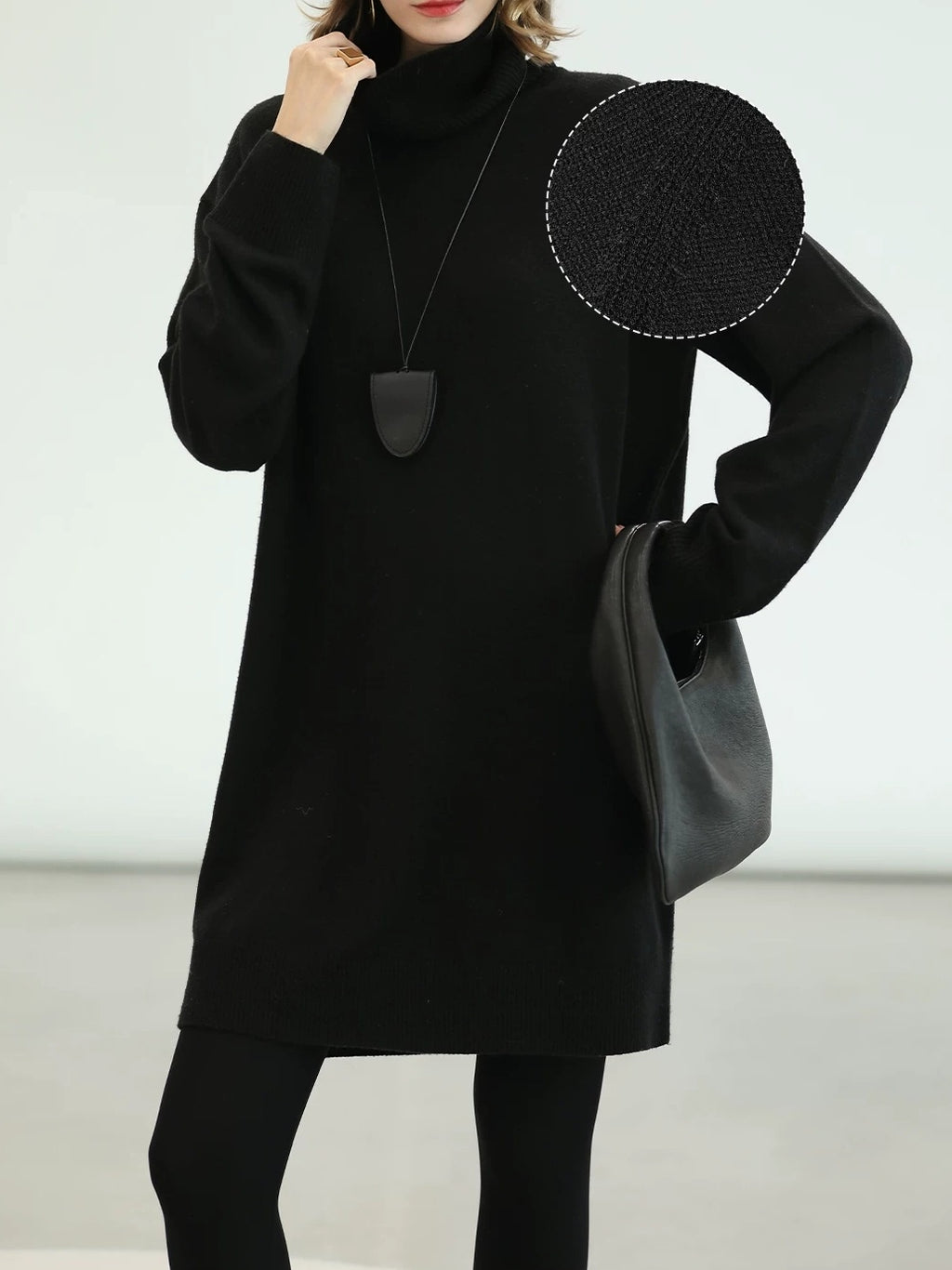 COCOBELLA Silk Cashmere Knit Elegant H Cut 3D Embellishment Relaxed Waist Dresses