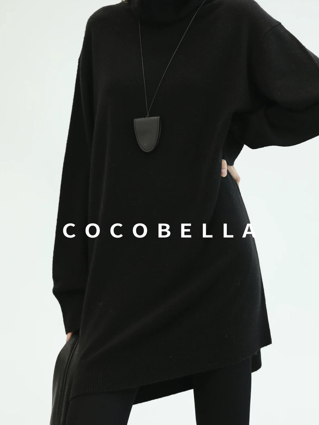 COCOBELLA Silk Cashmere Knit Elegant H Cut 3D Embellishment Relaxed Waist Dresses