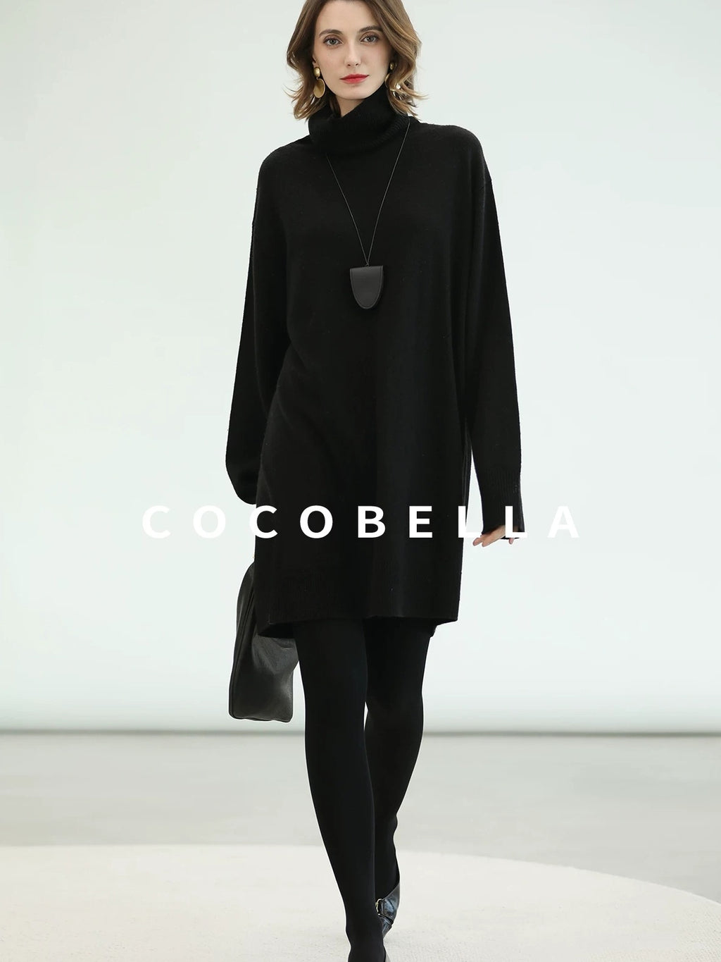 COCOBELLA Silk Cashmere Knit Elegant H Cut 3D Embellishment Relaxed Waist Dresses