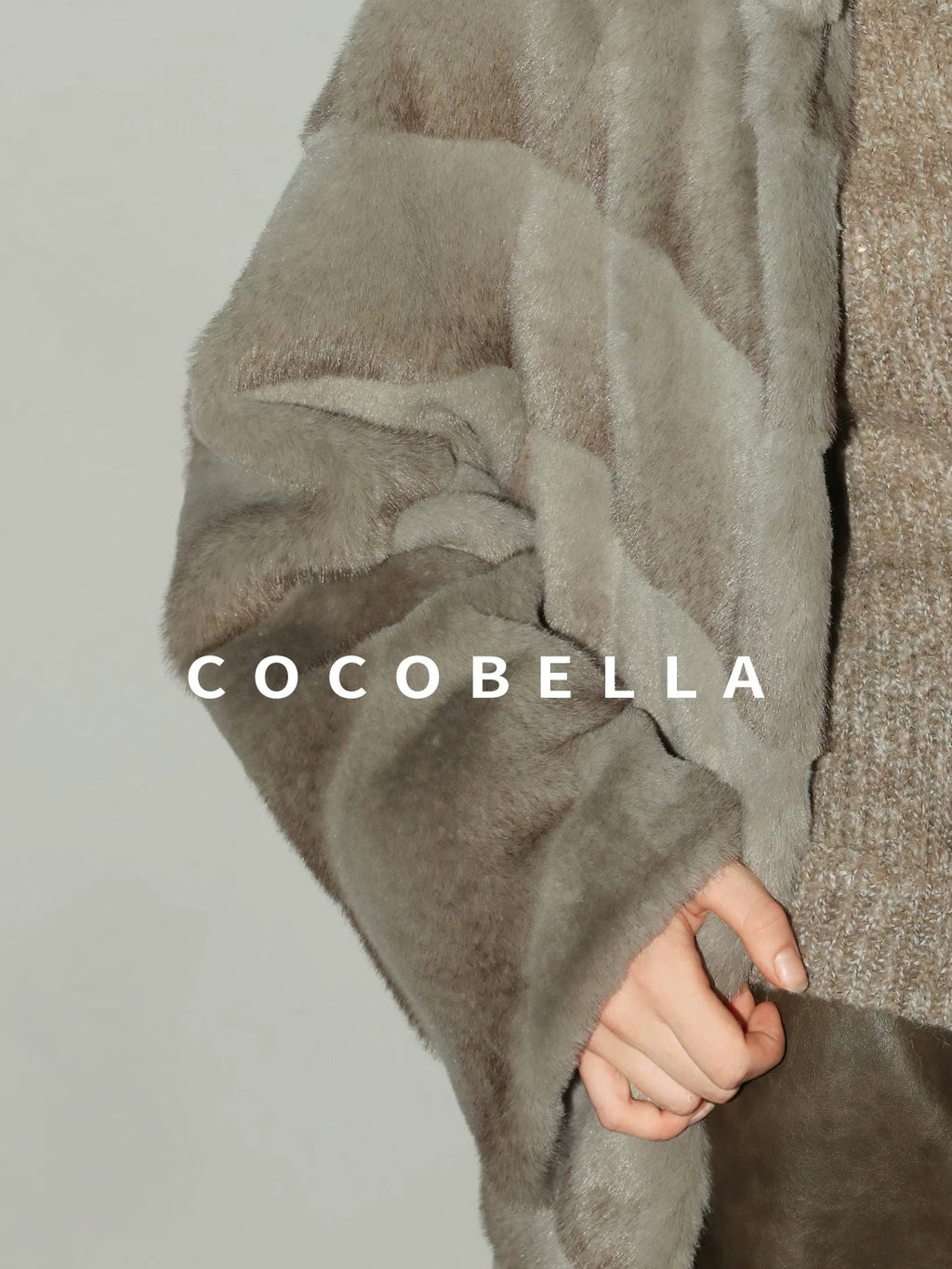 COCOBELLA Silver Blue Faux Fur Mid Length Stand Collar Loose Fit Ladylike Coats